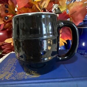 Hall 536 USA made Glossy Black Barrel Mug‎ With Handle Ceramic Coffee Tea Cup